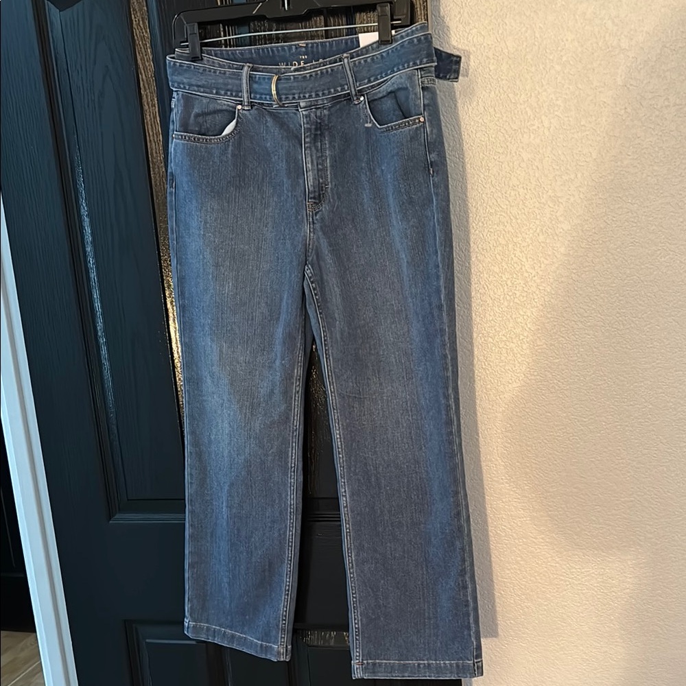 White House Black Market The Wide Leg Crop High Rise Belted Jeans Size 6